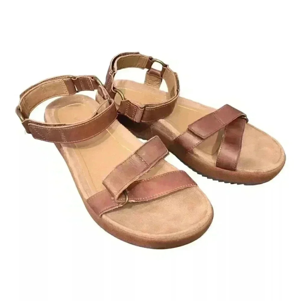 Vionic Kayan Sandal Platform Wedge - Toffee Leather Ankle Strap - Size 9/41